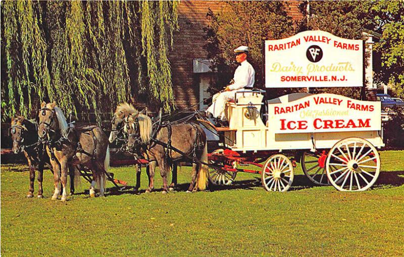 Somerville NJ Raritan Valley Farms Ice Cream Horses & Wagon Postcard