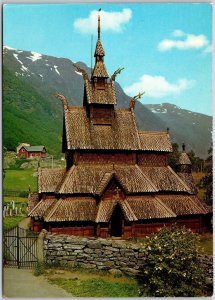 Borgund Stave Church Sogn From About 1150 Norway Mountains Background Postcard