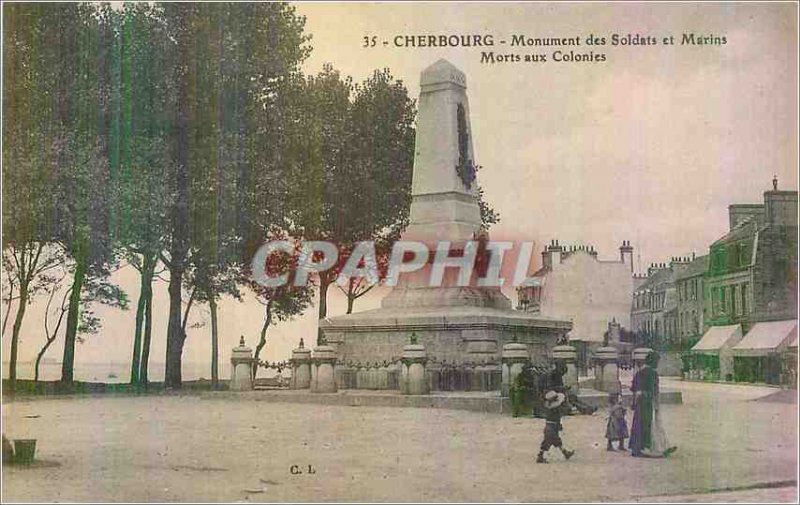 Old Postcard Cherbourg Monument Soldiers and Sailors Dead Colonial