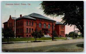 FRESNO, CA California ~ Street Scene GRAMMAR SCHOOL c1910s Reider Postcard