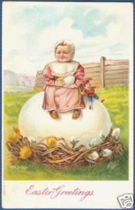 EASTER  Little Girl Sits On Giant Egg