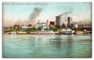 Antique Approaching the Wharf, Steamboats, Memphis, TN Postcard