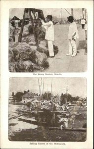 Manila Philippines Sailing Canoes Hemp From White Fleet Naval Ship Set Postcard