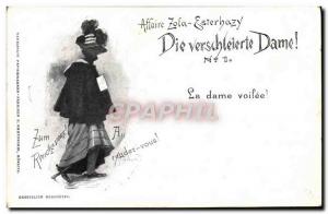 Old Postcard Dreyfus Affair Zola Estehazy The veiled lady