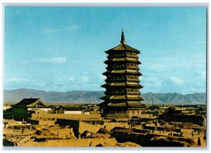 c1960's Wooden Pagoda Shangsi Guangxi China Vintage Unposted Postcard