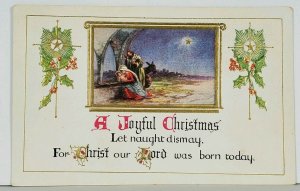 Christmas Holy Family Nativity Scene Quaint Gold Gilded Emb. Deco Postcard K2