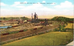 Postcard KY Ashland American Rolling Mill Co. Railroad Train LINEN 1940s V201