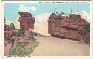 Balanced And Steamboat Rocks, Garden Of The Gods, Colorado, Antique Postcard
