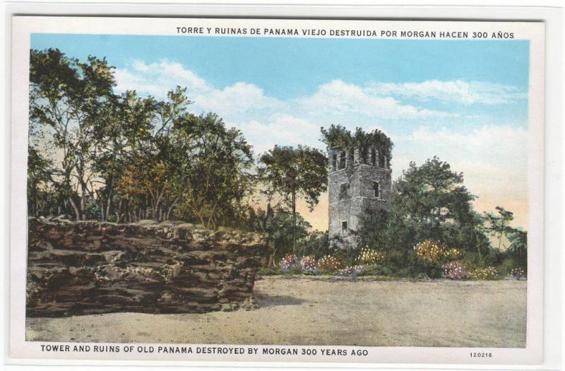 Tower Ruins Captain Morgan Raid Old Panama 1920s postcard