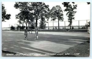 1940s Delavan Lake, Wis Lake Lawn Tennis Courts Vtg Real Photo Postcard RPPC A2