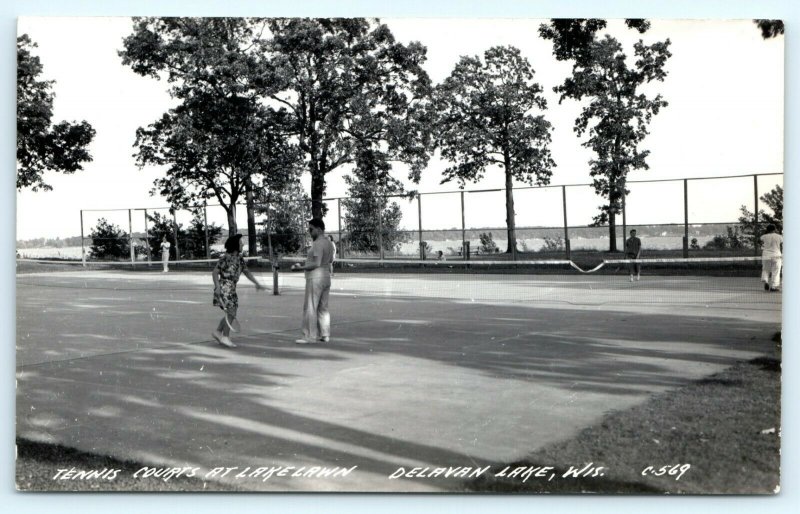 1940s Delavan Lake, Wis Lake Lawn Tennis Courts Vtg Real Photo Postcard RPPC A2