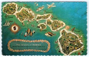 1977 ISLANDS OF HAWAII MAP VINTAGE POSTCARD