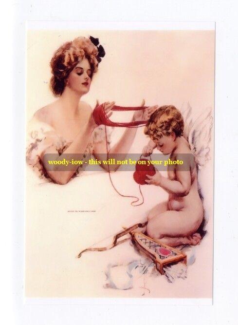 mm248 - Young woman & cupid winding  wool - art - photograph 6x4