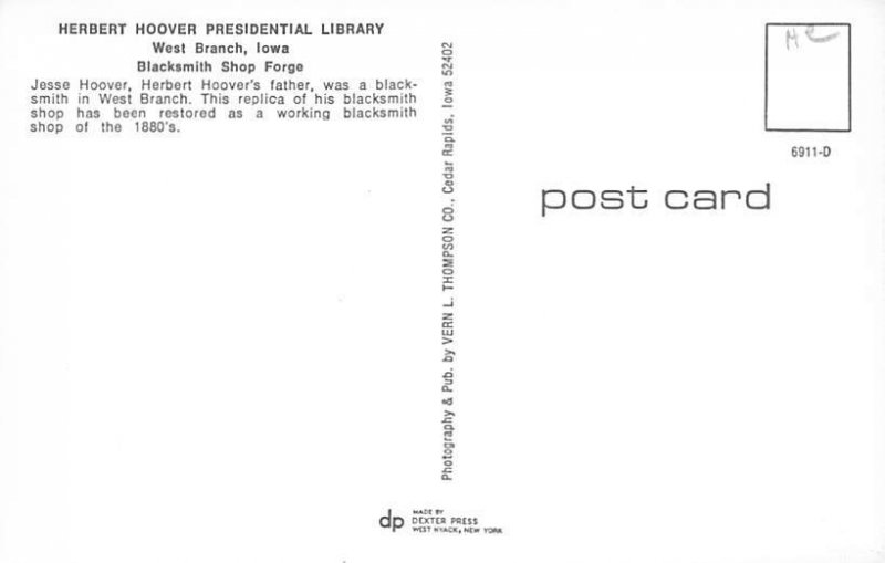 Blacksmith Shop  West Branch, Iowa Postcard