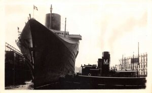 SS Normandie Steamship at Dock Real Photo Vintage Postcard AA75701