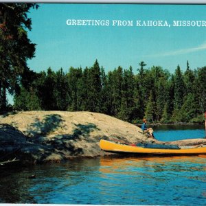 c1970s Kahoka, MO Missouri Greetings From Fly Fishing Canoe Old CouplePC A232