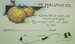 Halloween Party Postcard Invitation Miller Art Mice Owl JOL Original Series 297