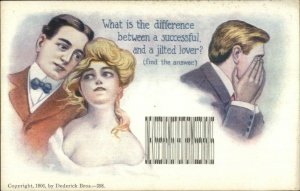 Dederick Bros Squished Letter Puzzle c1905 Postcard PRETTY WOMAN JILTED LOVER