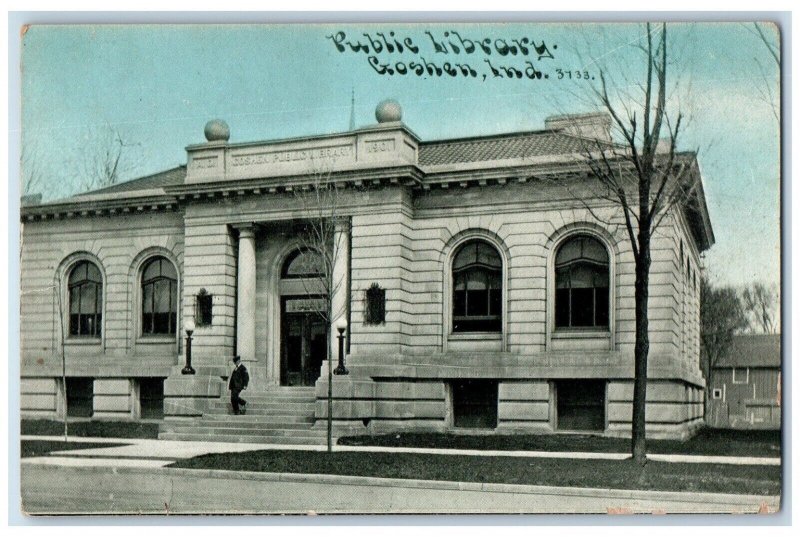 c1910 Public Library Exterior Building Croshen Indiana Vintage Antique Postcard 