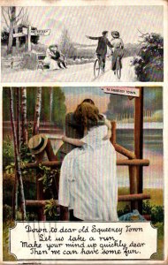 Romantic Couple Kissing Down To Dear Old Squeezey Town 1911