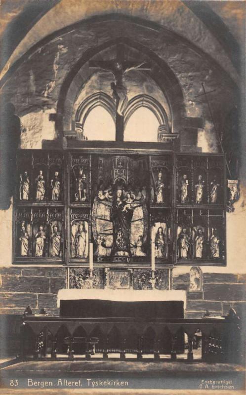 Bergen Norway St Marys Church Altar Real Photo Antique Postcard K103134