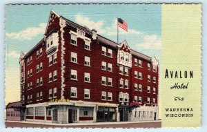 WAUKESHA, WI WIsconsin ~ AVALON HOTEL  1948 Roadside Linen Postcard