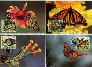 491279 Mexico butterflies 1988 year WWF set of First Day maximum cards