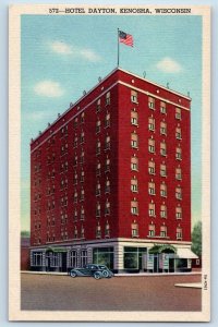 c1940 Kenosha Wisconsin Hotel Dayton & Restaurant Building Classic Car Postcard