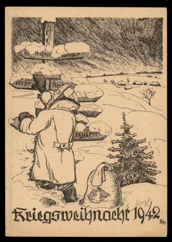 3rd Reich Germany 1942-3 Art Reg 211 Russia Weihnacht Christmas Card FELD 100544