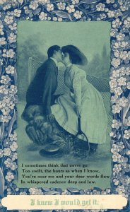 Vintage Postcard 1912 Lovers Couple Kissing In Tennis Court Romance Bordered