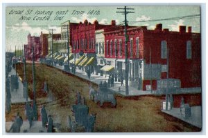 c1910 Broad Street Looking East New Castle Indiana IN Antique Postcard