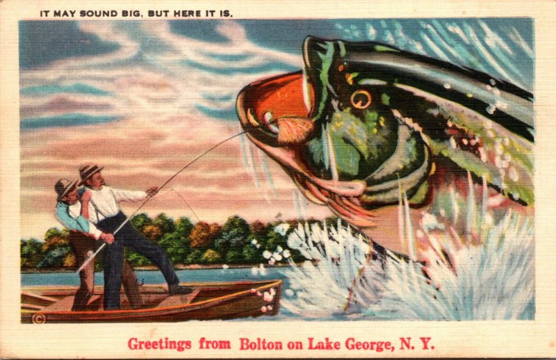 New York Greetings From Lake George Exageration Big Fish 1950