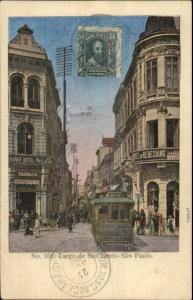 Sao Paulo Brazil Largo de Sao Bento Trolley Metallic Finish c1910 Postcard