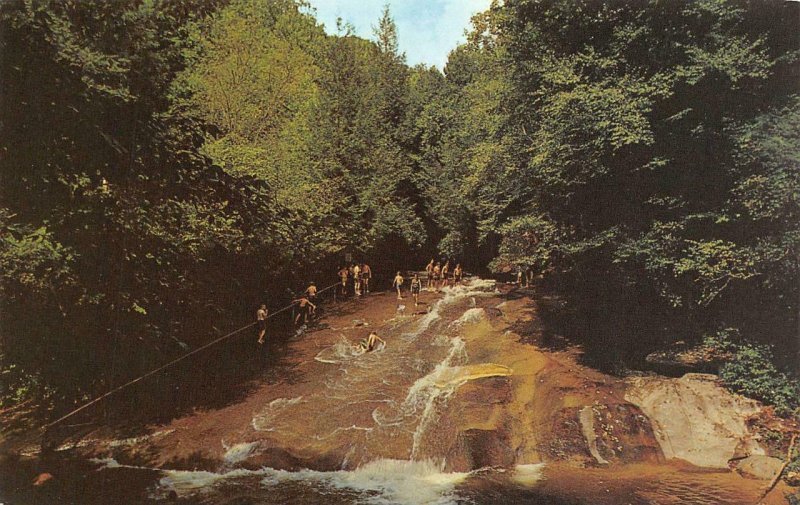 NC, North Carolina KIDS~SLIDING ROCK~LOOKING GLASS CREEK~Pisgah Forest Postcard