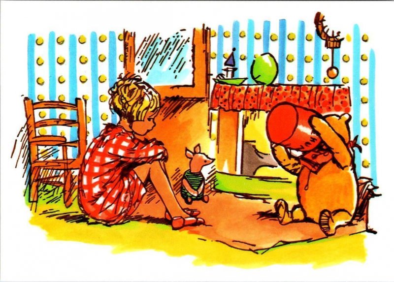 Disney Animation & Book  WINNIE THE POOH Bear & Honey Pot  4X6 Modern Postcard