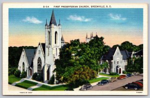 Greenville SC~First Presbyterian Church Bldg Street View~Vintage Linen Postcard