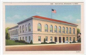 Post Office Waukegan Illinois linen postcard