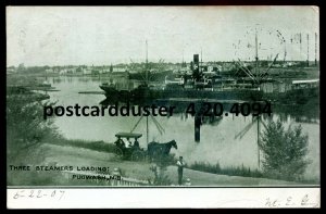 h3627 - PUGWASH NS Postcard 1907 Three Steamers Loading by McCoy