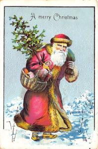 Christmas Santa Claus Tree Fur Lined Robe 1908 Embossed Postcard