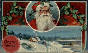 Christmas Santa Claus Country Scene c1910 Vintage Postcard