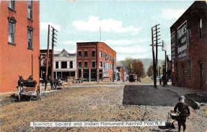 Painted Post New York Business Square and Indian Monument Painted  PC U1140