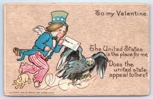 Uncle Sam Eagle Dog Valentine Postcard Raphael Tuck
