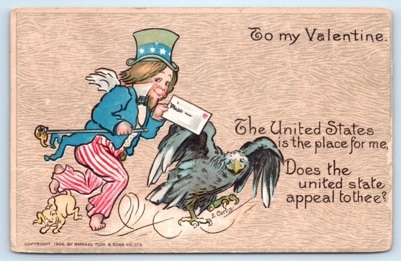 Uncle Sam Eagle Dog Valentine Postcard Raphael Tuck