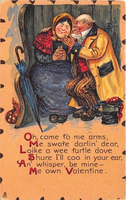 To My Valentine Raphael Tuck Leatherette Poem Umbrella Couple Postcard