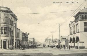 c1910 Lithograph Postcard; Main Street Scene Ventura CA Unposted Albertype