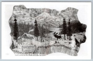 1940-50's RPPC MT McKINLEY HUNTER'S HOME UNIVERSITY of ALASKA MUSEUM POSTCARD