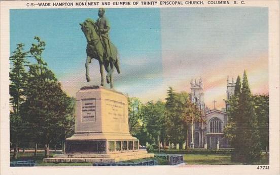 Columbia Wade Hampton Monument And Glimpse Of Trinity Episcopal Church Columb...