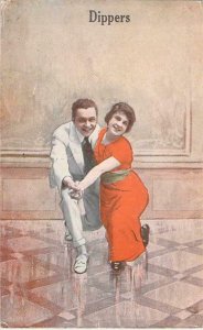 Dippers Dancers Romance Vintage Postcard