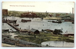 c1910 PROVIDENCE RI BIRDS EYE VIEW FROM FORT HILL SHIPS EARLY POSTCARD P2773