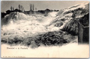 VINTAGE POSTCARD RHINE-RIVER WATERFALL CASCADES NEAR ZURICH SWITZERLAND